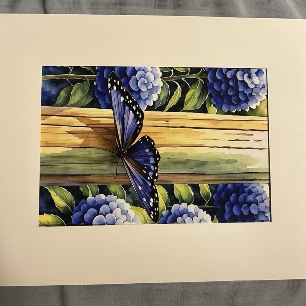 New Signed Matted Butterfly Art Print Colorful Home Decor